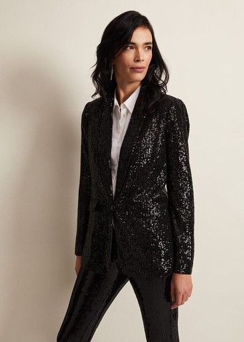 Phase Eight Ameera Sequin Soft Jackets Black Canada | QMBKVJ-629